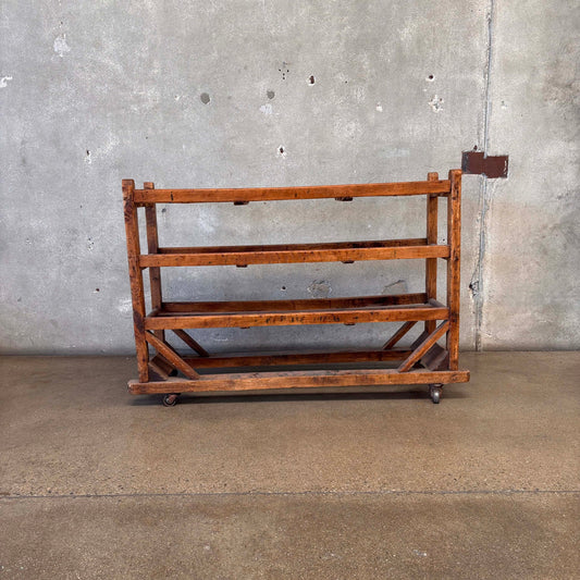Three Tier Antique Shoe Rack on Wheels - Rolls Beautifully