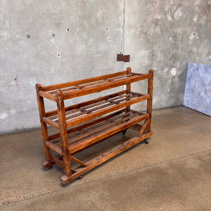Three Tier Antique Shoe Rack on Wheels - Rolls Beautifully