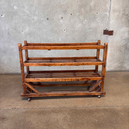 Three Tier Antique Shoe Rack on Wheels - Rolls Beautifully