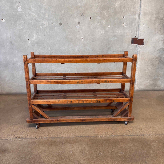 Three Tier Antique Shoe Rack on Wheels - Rolls Beautifully