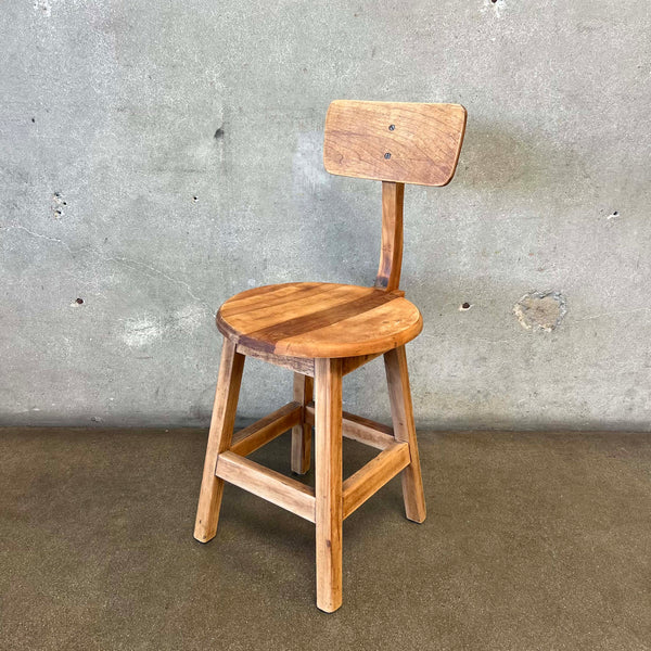 Vintage Wood Stool With Adjustable Back Rest