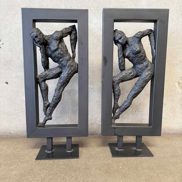 Pair of Vintage Brutalist Metal & Plaster Sculptures - Ballet Dancers