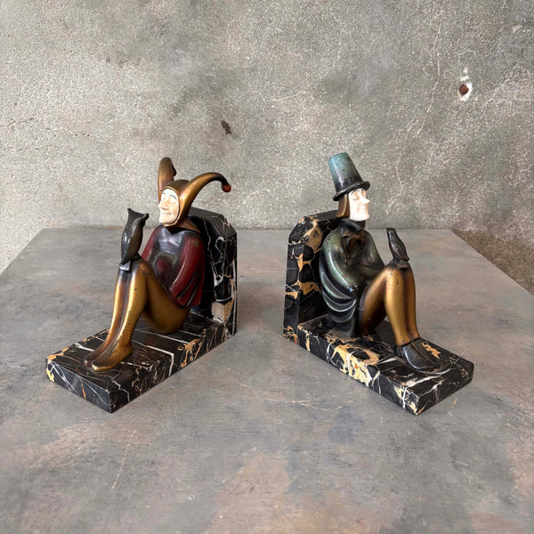 Roland Paris Marble & Cast Bronze Cold-Painted 1930s Bookends