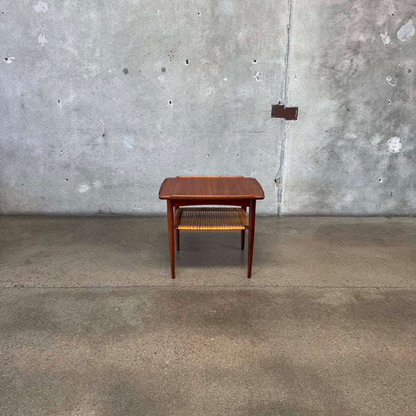 Danish Modern Cane + Teak Side Table by Poul Jensen for Selig