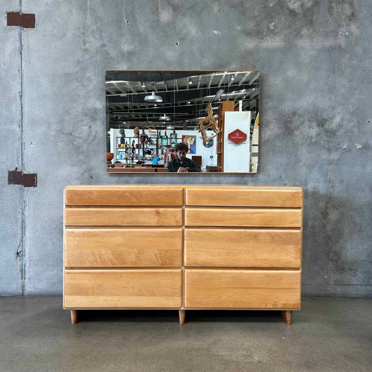 MCM Russel Wright Stardust Long Eight Drawer Dresser With Mirror (Restored)
