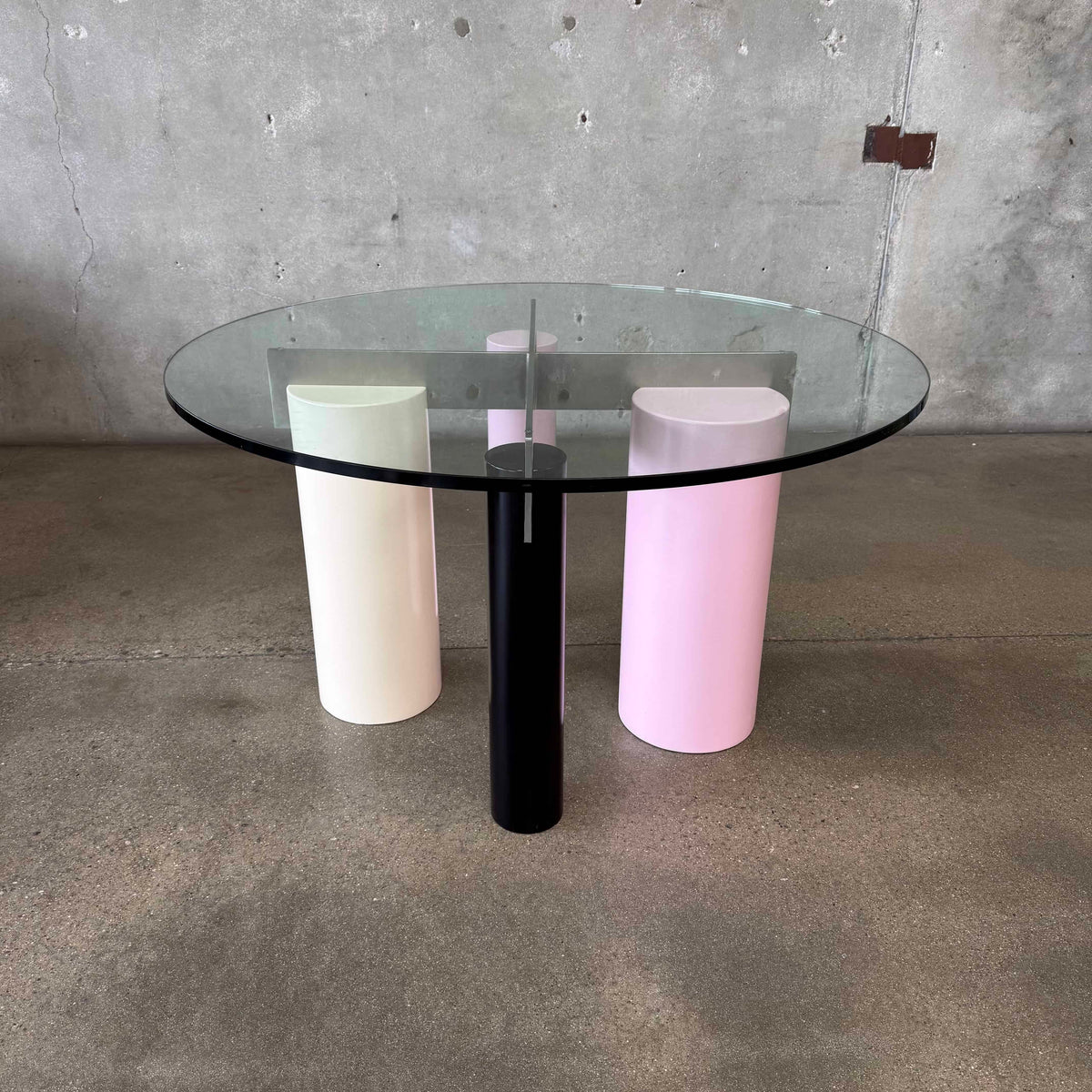 Post Modern Column Glass Top Round Dining Table