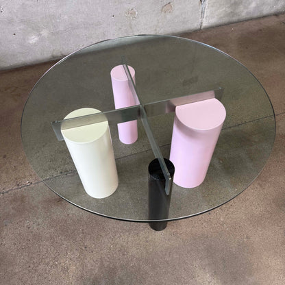 Post Modern Column Glass Top Round Dining Table