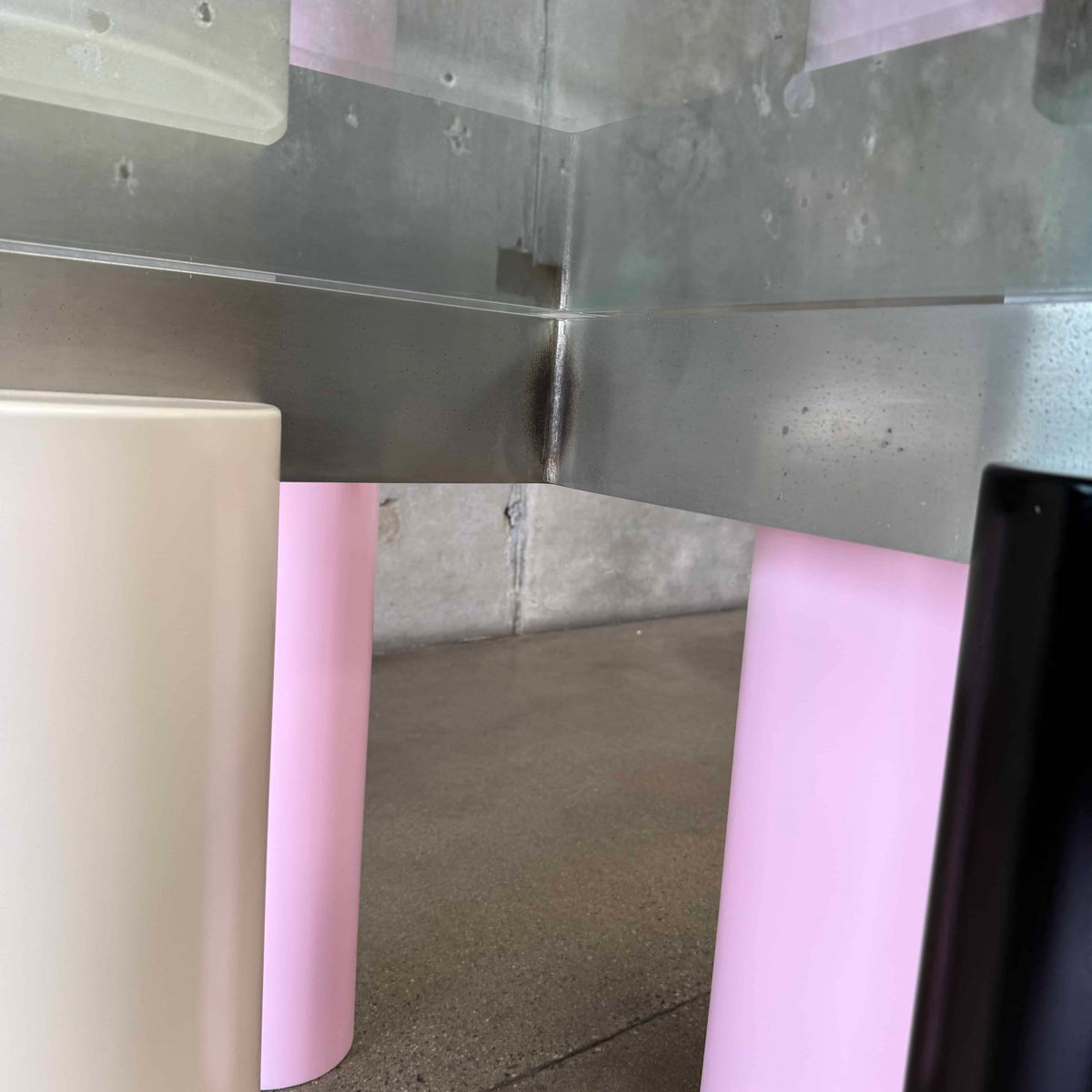 Post Modern Column Glass Top Round Dining Table