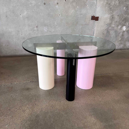 Post Modern Column Glass Top Round Dining Table