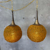 Rare Pair of 60's Amber spaghetti Swag Lamps With Trumpet Tops