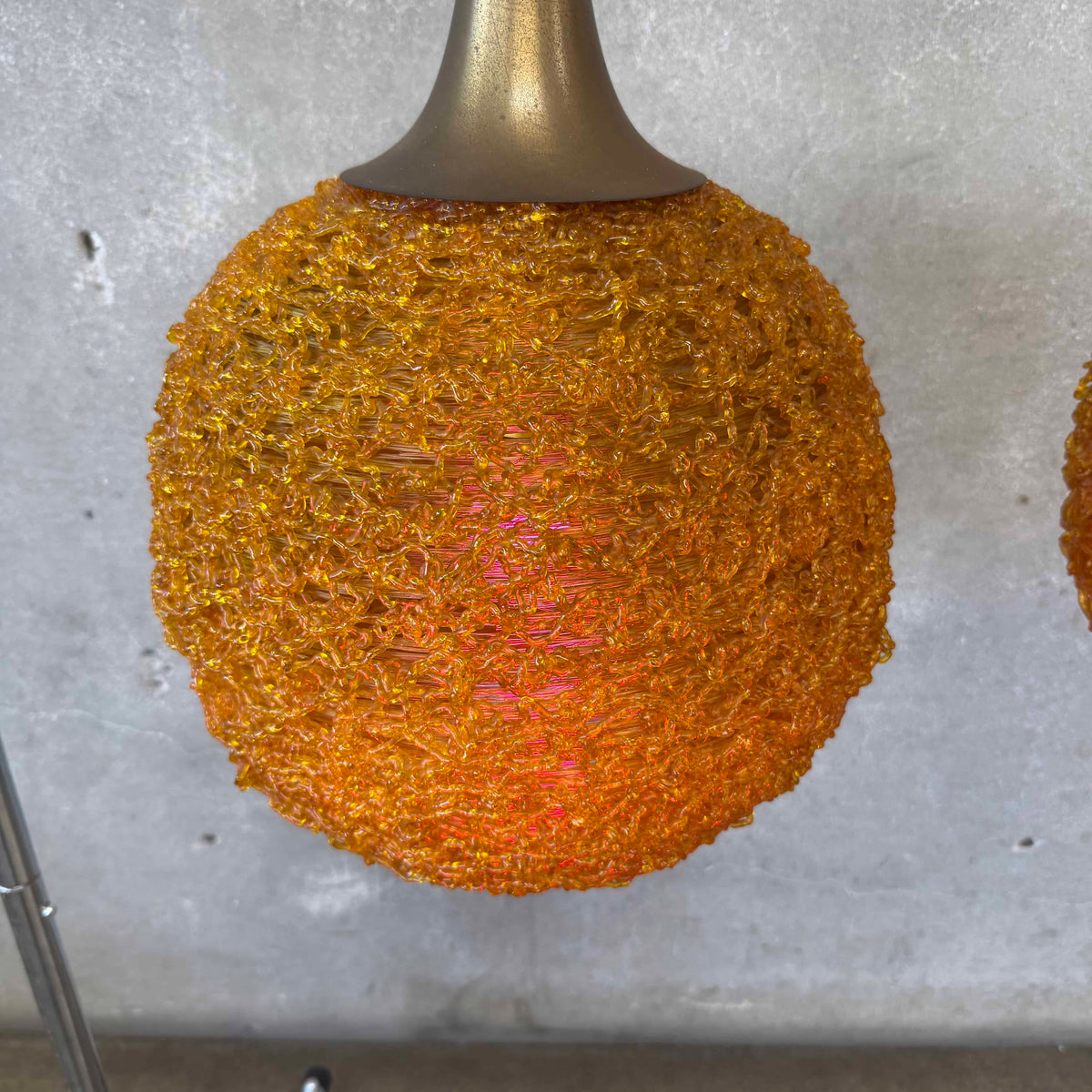 Rare Pair of 60's Amber spaghetti Swag Lamps With Trumpet Tops