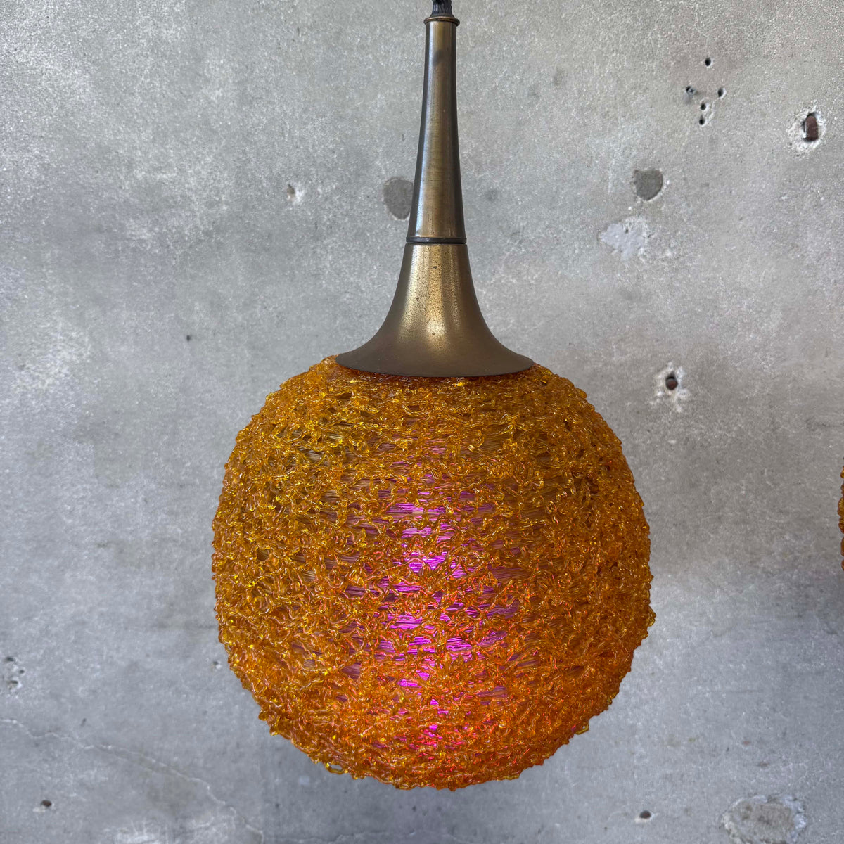 Rare Pair of 60's Amber spaghetti Swag Lamps With Trumpet Tops