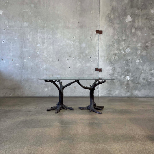 Faux Bois Solid Brass & Glass Writing/ Dining Table
