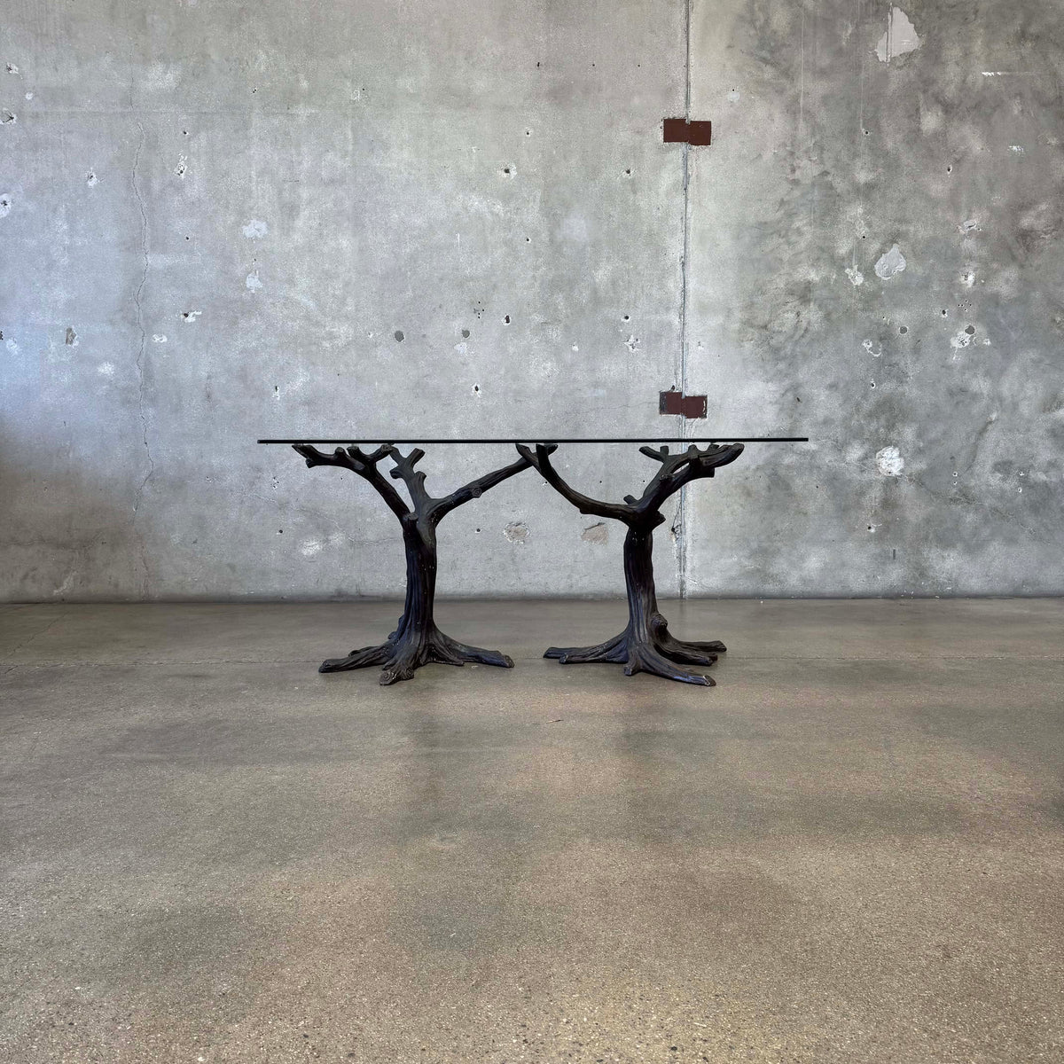 Faux Bois Solid Brass & Glass Writing/ Dining Table