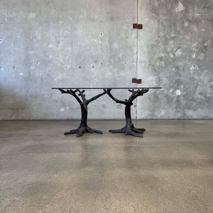 Faux Bois Solid Brass & Glass Writing/ Dining Table