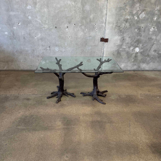 Faux Bois Solid Brass & Glass Writing/ Dining Table