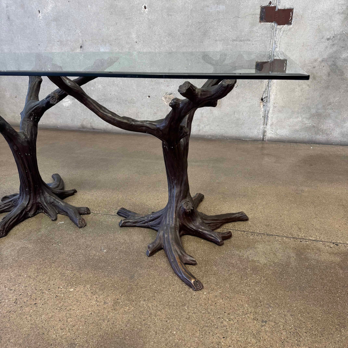 Faux Bois Solid Brass & Glass Writing/ Dining Table