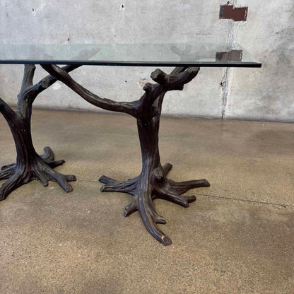 Faux Bois Solid Brass & Glass Writing/ Dining Table