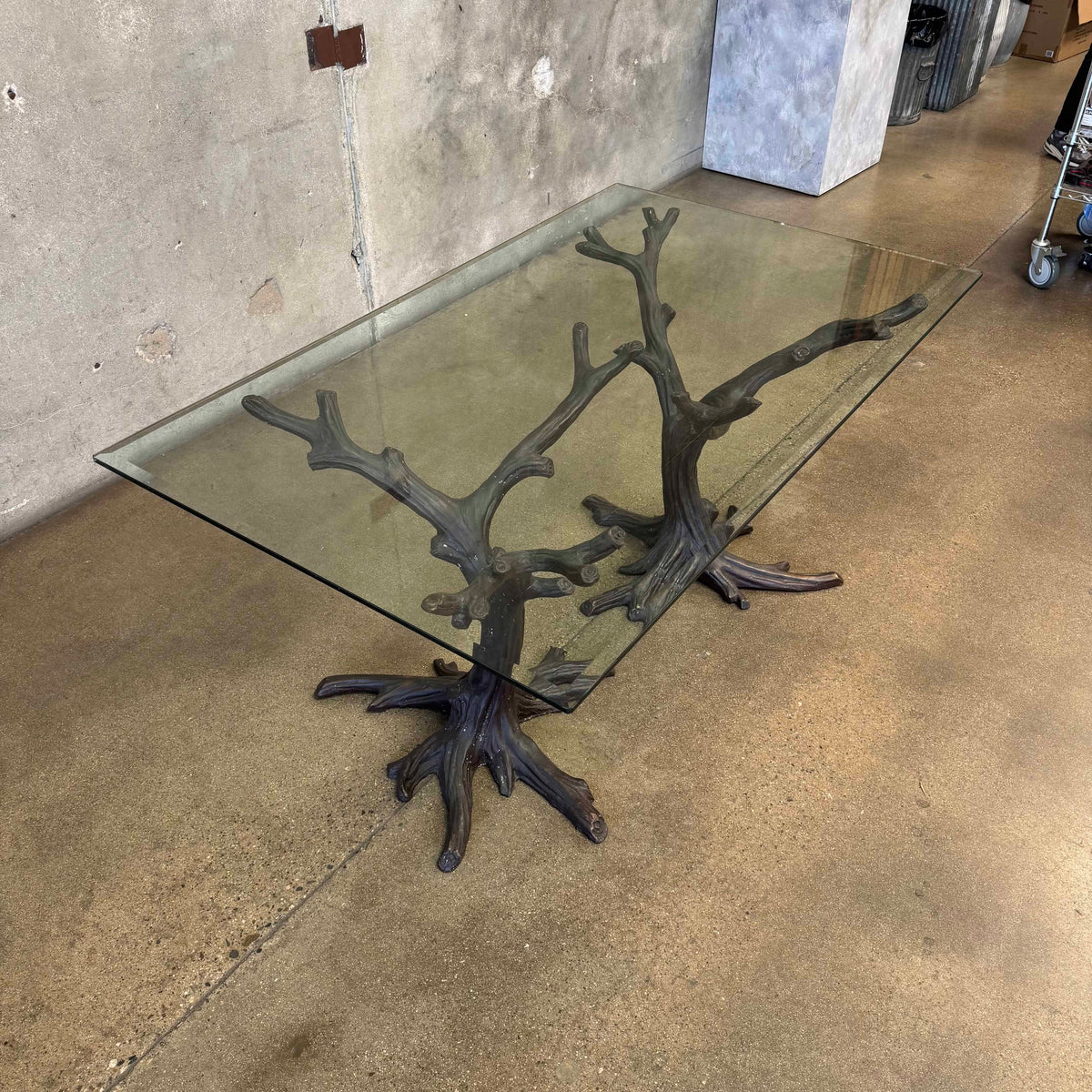 Faux Bois Solid Brass & Glass Writing/ Dining Table