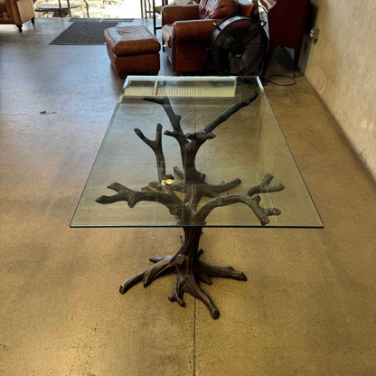 Faux Bois Solid Brass & Glass Writing/ Dining Table