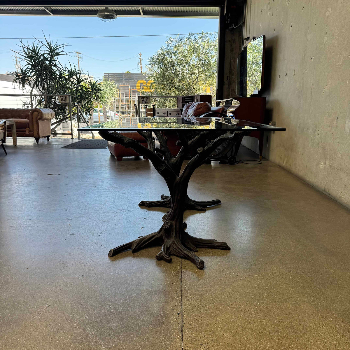 Faux Bois Solid Brass & Glass Writing/ Dining Table
