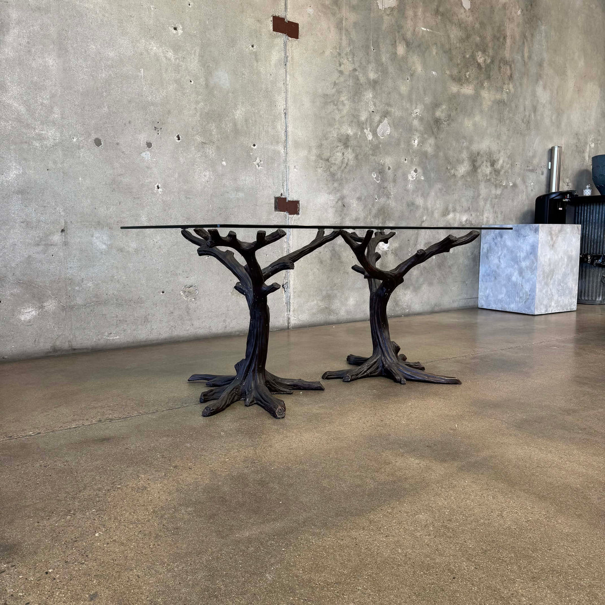 Faux Bois Solid Brass & Glass Writing/ Dining Table