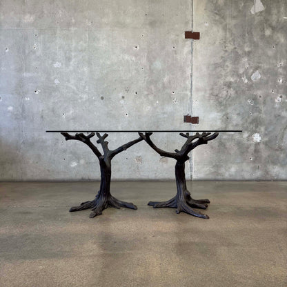 Faux Bois Solid Brass & Glass Writing/ Dining Table