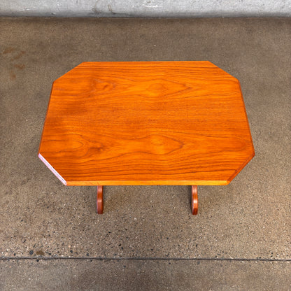 Vintage Danish Teak Trestle  Base Octogan Side Table