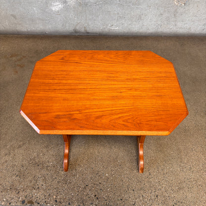 Vintage Danish Teak Trestle Base Octagon Side Table