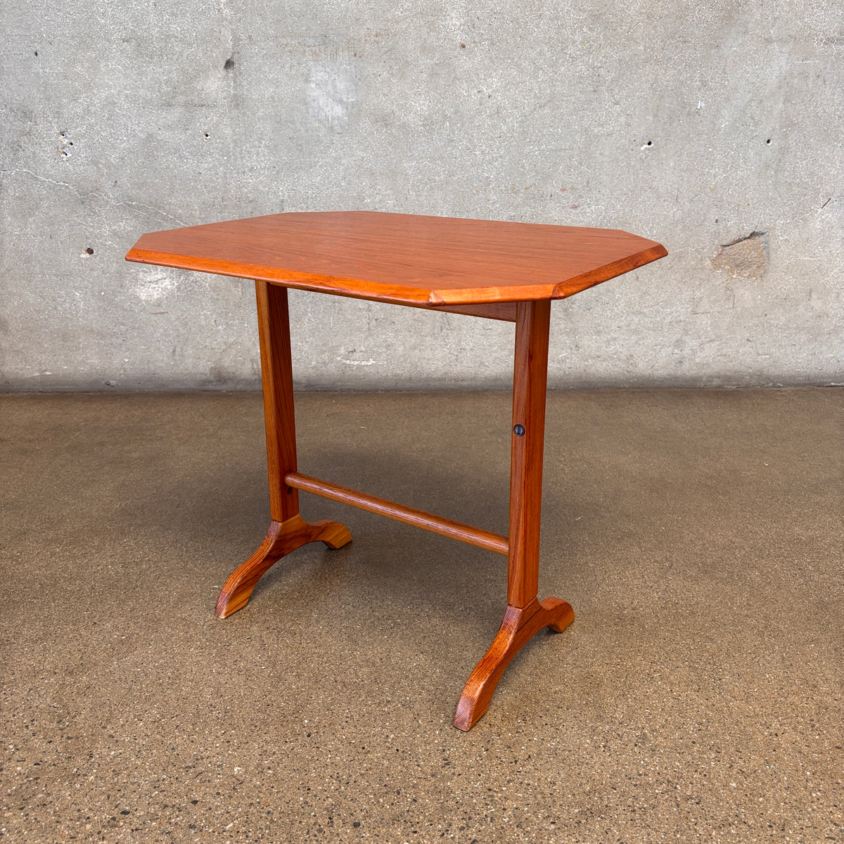 Vintage Danish Teak Trestle Base Octagon Side Table