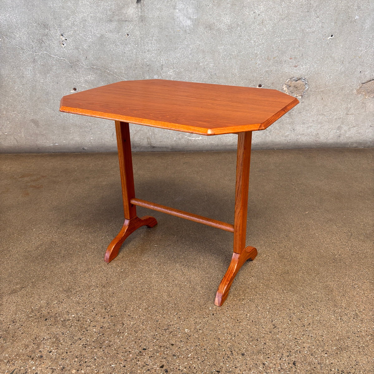 Vintage Danish Teak Trestle Base Octagon Side Table