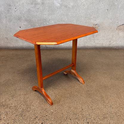 Vintage Danish Teak Trestle Base Octagon Side Table