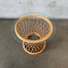 Vintage Hourglass Rattan Side Table with Glass Top c. 1960's