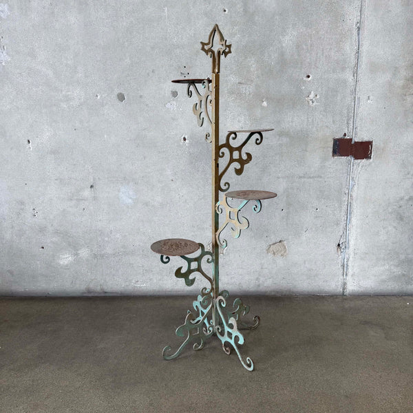 Vintage Four Tier Heavy Welded Iron Plant or Candle Stand