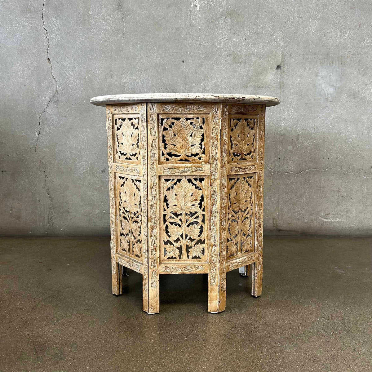 Asian Hexagon Hand Carved Side Table