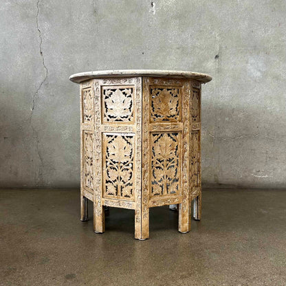 Asian Hexagon Hand Carved Side Table