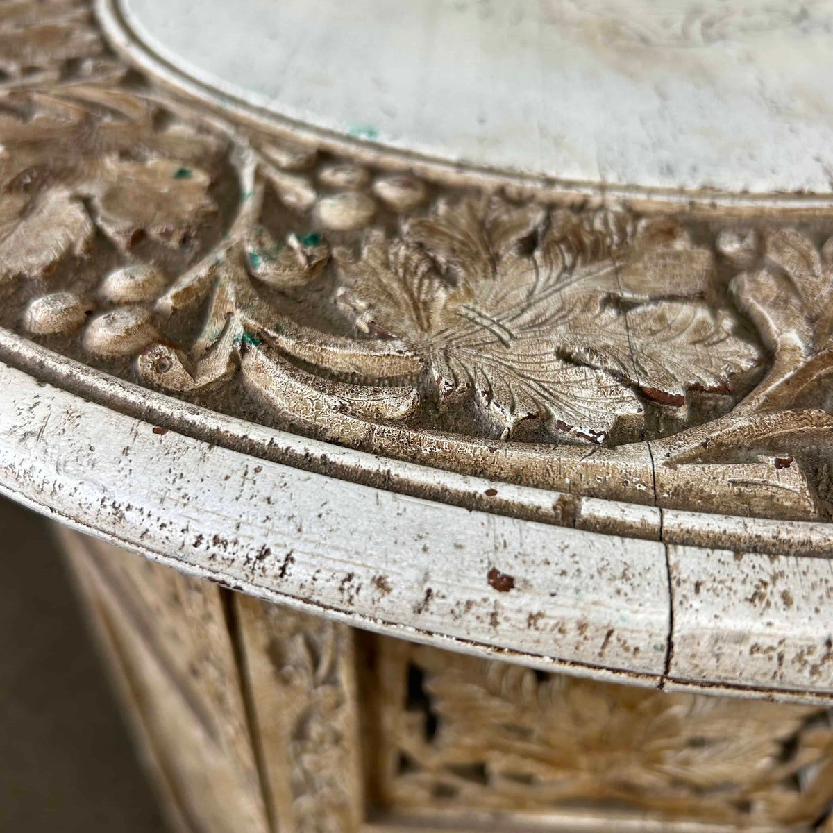 Asian Hexagon Hand Carved Side Table