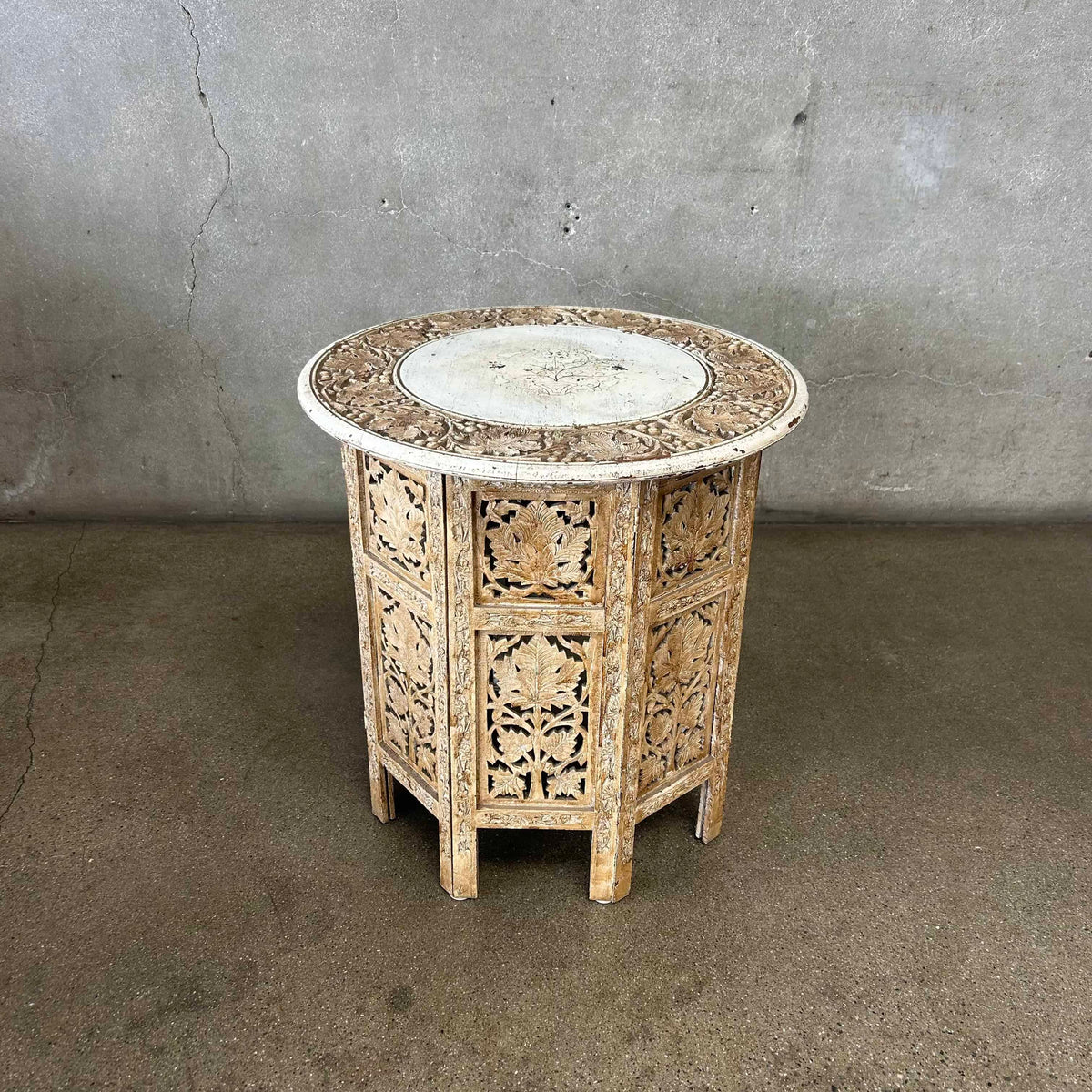 Asian Hexagon Hand Carved Side Table
