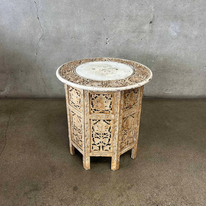 Asian Hexagon Hand Carved Side Table