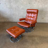 1971 Camel Leather Ekornes "Stressless" Recliner & Ottoman