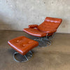 1971 Camel Leather Ekornes "Stressless" Recliner & Ottoman