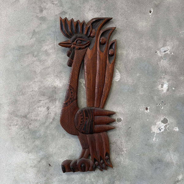 Vintage Evelyn Ackerman Style Carved Wood Peacock Wall Sculpture