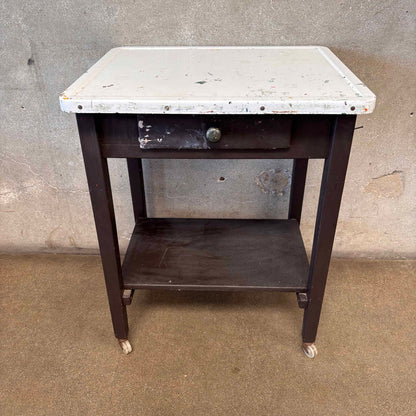 Vintage Industrial Porcelain Enamel Bar Cart