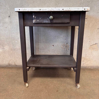 Vintage Industrial Porcelain Enamel Bar Cart