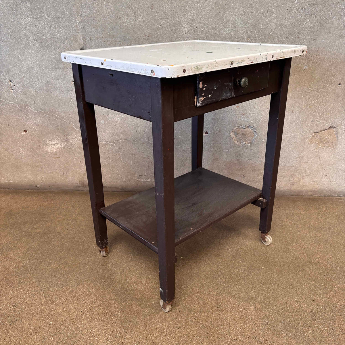 Vintage Industrial Porcelain Enamel Bar Cart