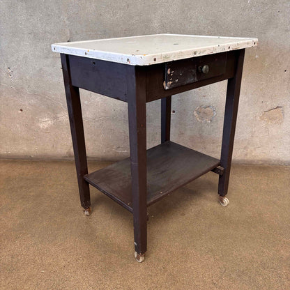 Vintage Industrial Porcelain Enamel Bar Cart