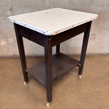 Vintage Industrial Porcelain Enamel Bar Cart