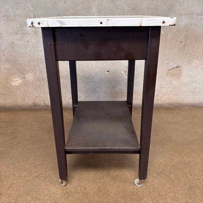 Vintage Industrial Porcelain Enamel Bar Cart