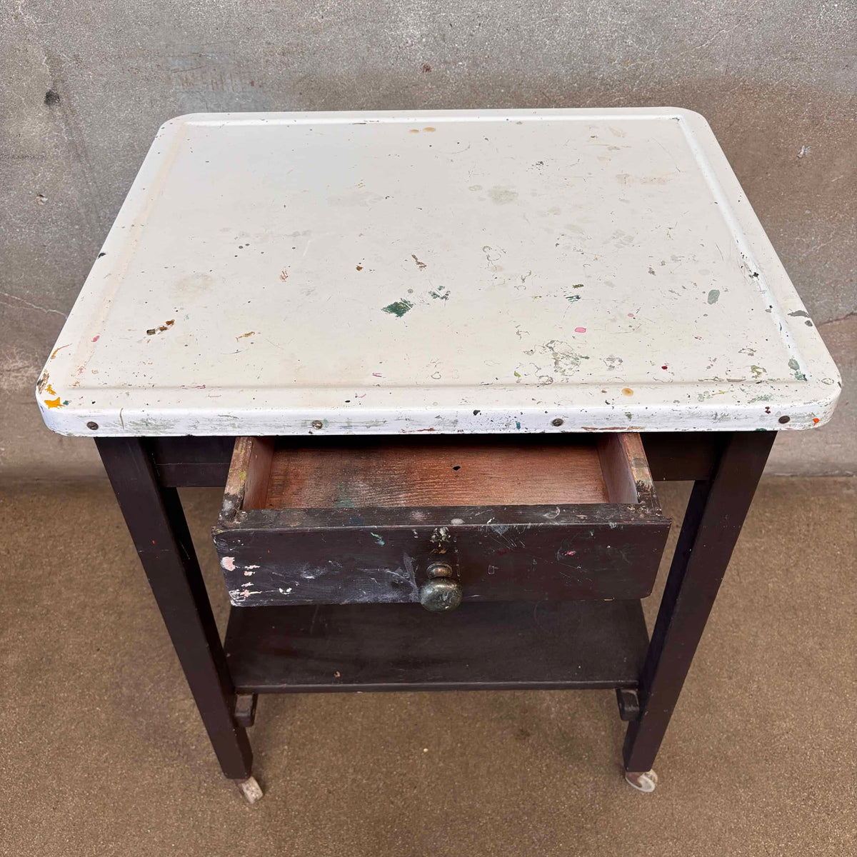 Vintage Industrial Porcelain Enamel Bar Cart