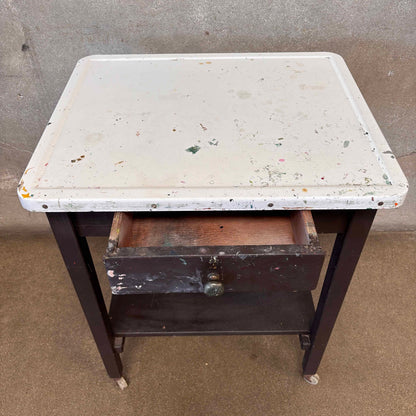 Vintage Industrial Porcelain Enamel Bar Cart